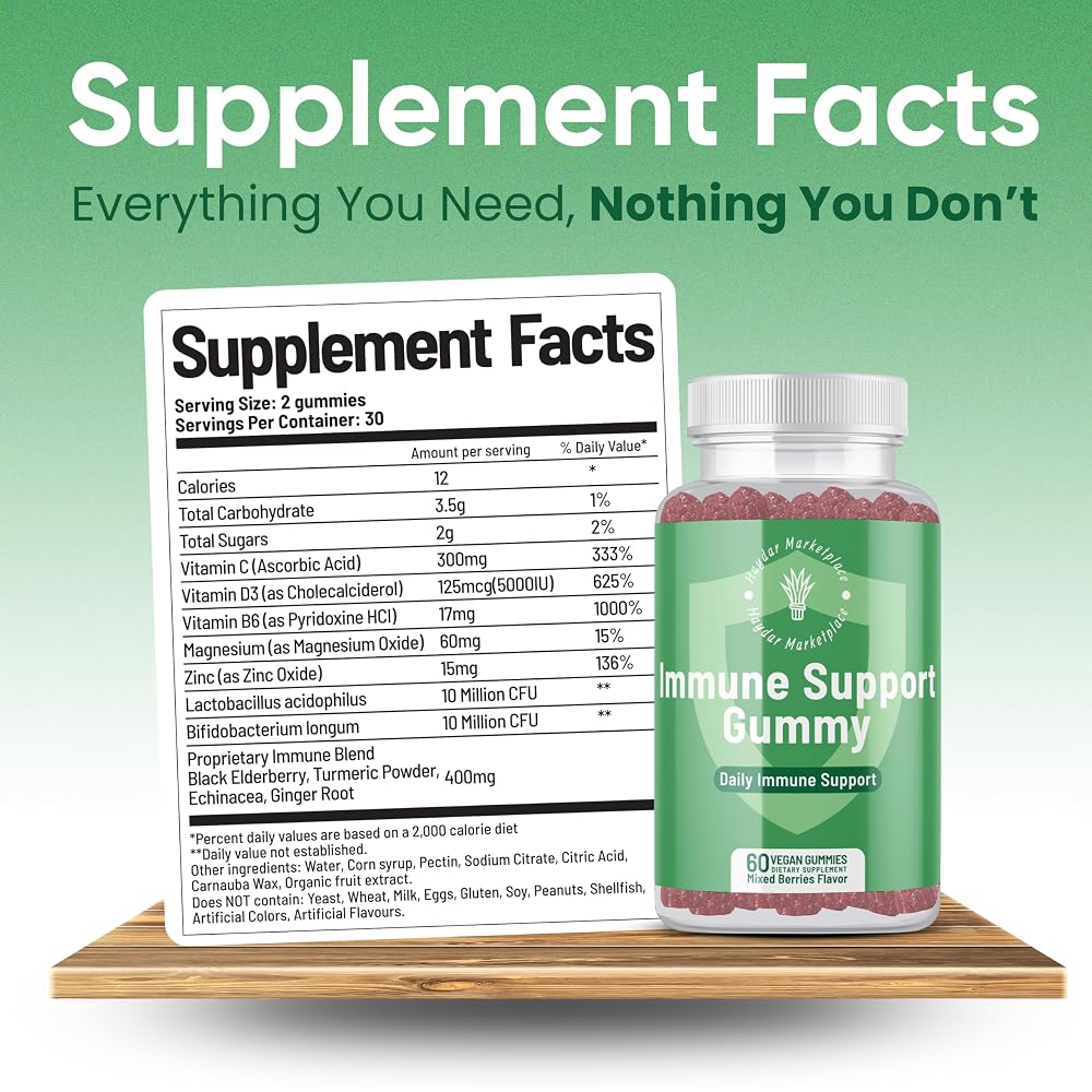 Haydar Marketplace Immune Support Gummies with Vitamins C & D - 60 Gummies - image 5