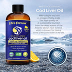 Life's Fortune Cod Liver Oil Liquid Lemon Flavor Organic Supplement