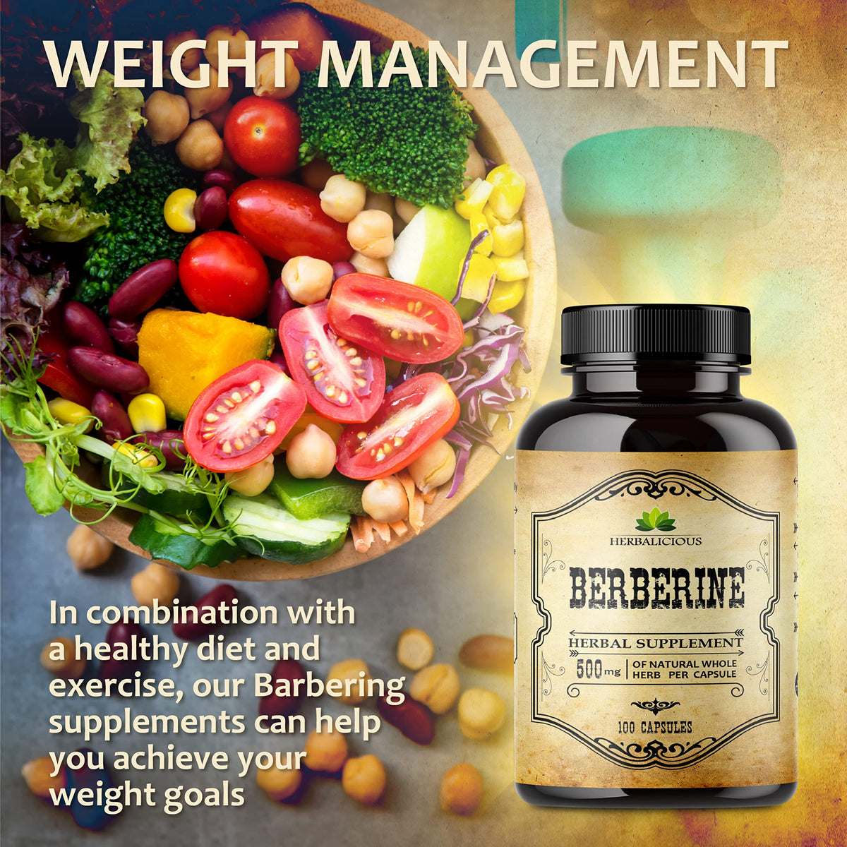 HERBALICIOUS Berberine HCL 500mg Immune Support - 100 Capsules - image 3