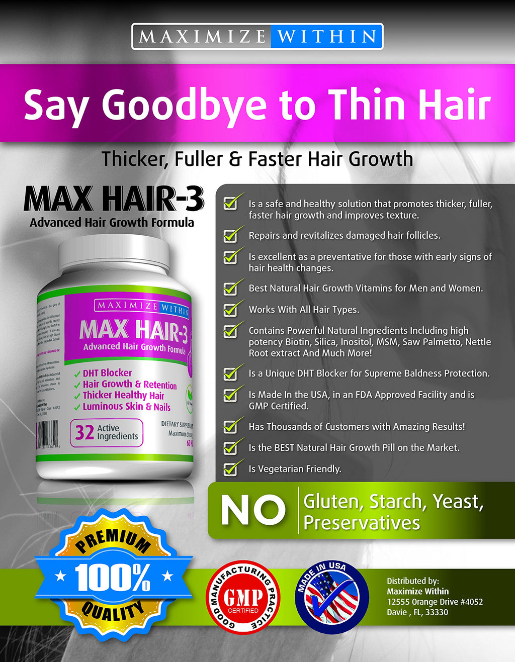 Maximum Slim Max Hair-3 Advanced Hair Growth Formula - 60 Capsules - image 6
