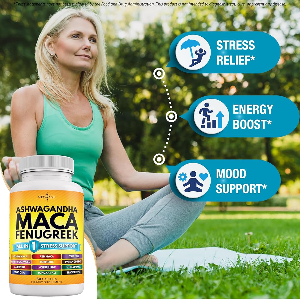 NEW AGE Ashwagandha Maca Root Fenugreek Supplement Mood Support - 120 Capsules - image 5