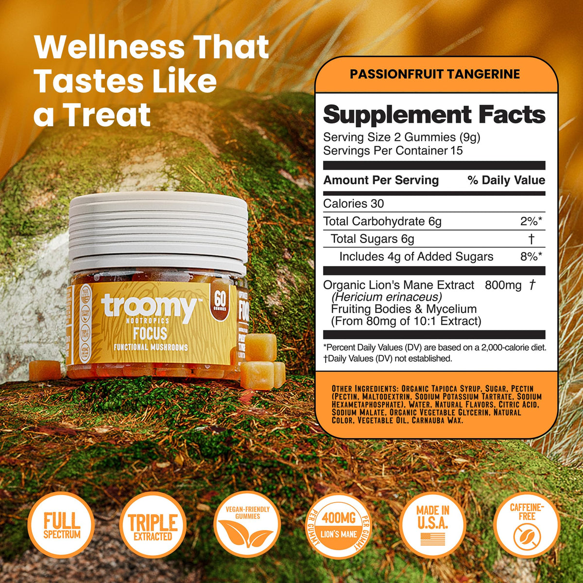 Troomy Nootropics Focus Lion's Mane Mushroom Gummies 800mg - 60 Gummies - image 4