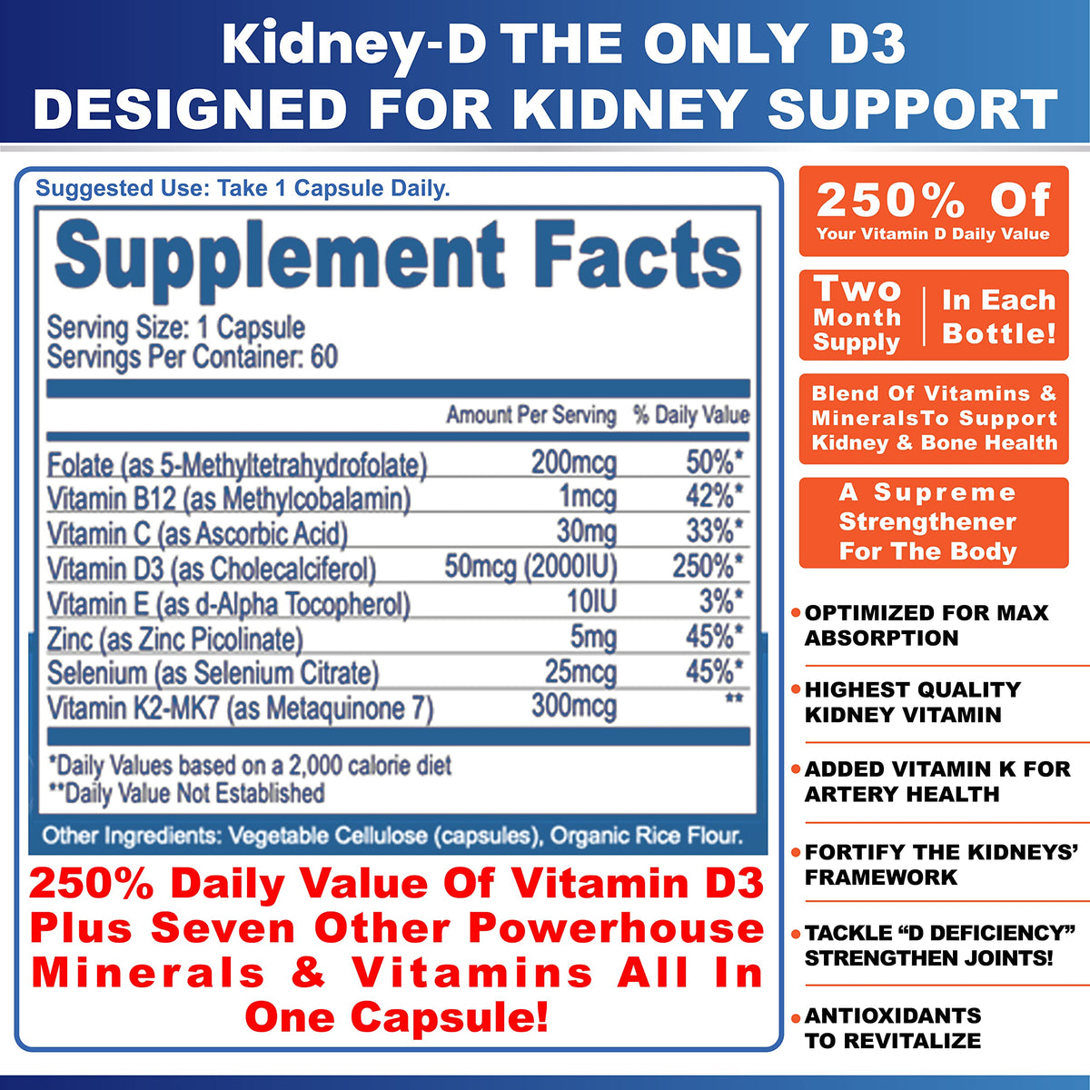 Kidney Restore Kidney-D Vitamin D3 Kidney Support - 60 Capsules - image 4