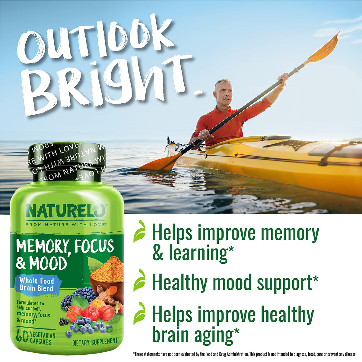 NATURELO Whole Food Brain Supplement for Focus Support - 60 Capsules - image 4