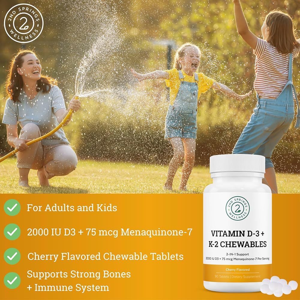 2nd Springs Vitamin D3 + K2 Chewables Cherry - 90 Tablets - image 2