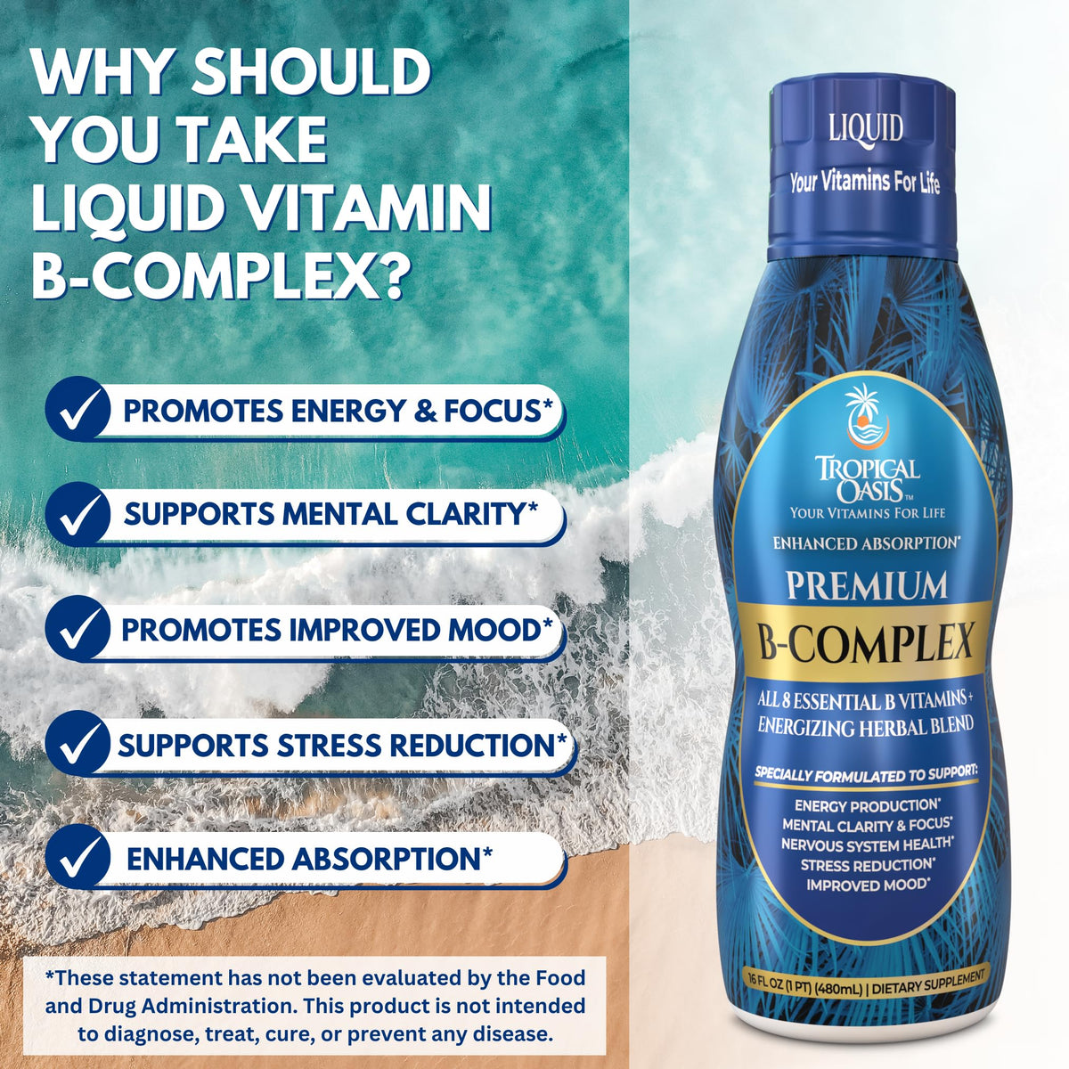 Tropical Oasis Premium Liquid B-Complex with Energy Herbs - 16 oz - image 5