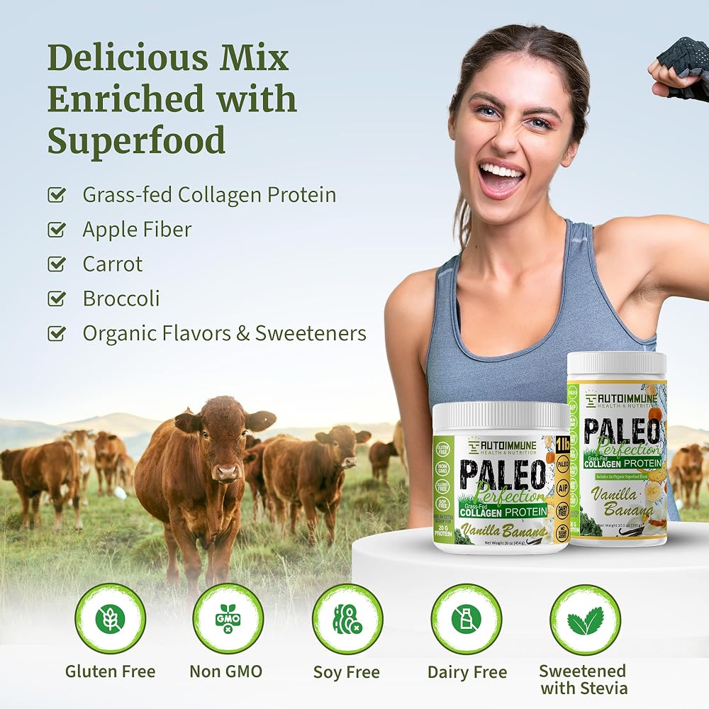 Autoimmune Health Vanilla Banana Grass Fed Beef Collagen Protein Powder - 300g - image 5