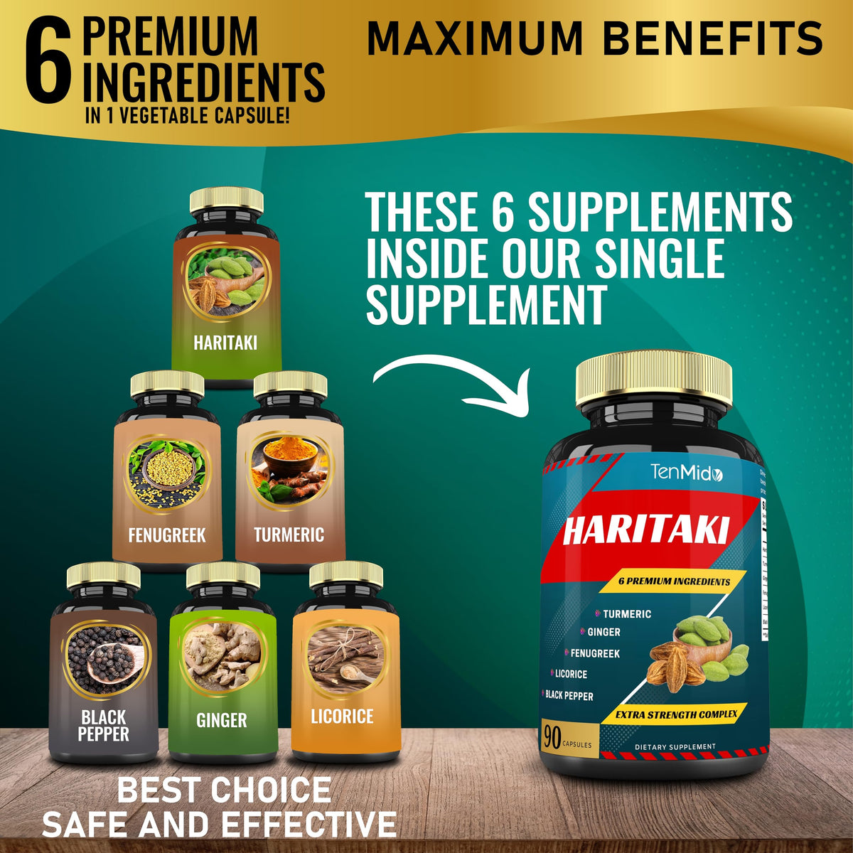 Tenmido Haritaki Extract with Turmeric & Ginger - 90 Capsules - image 2