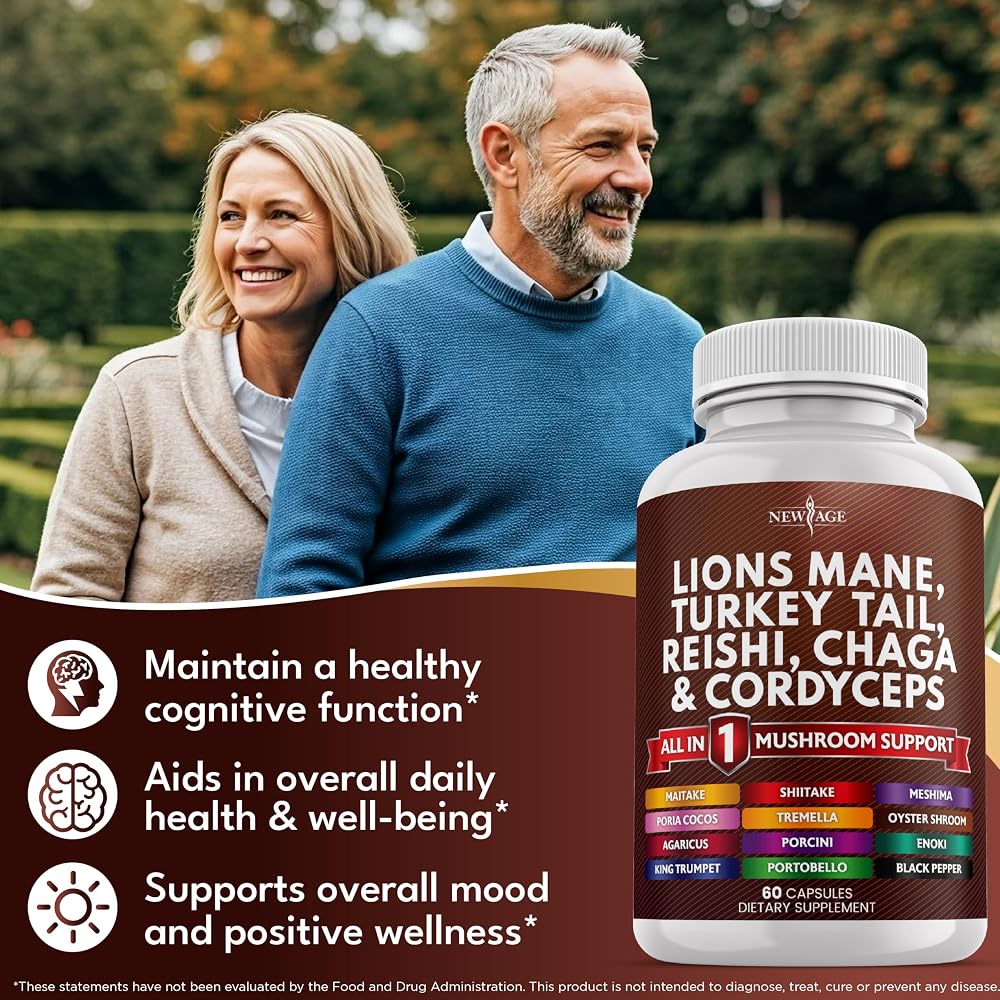 NEW AGE Lions Mane Mushroom Supplement with Turkey Tail Reishi