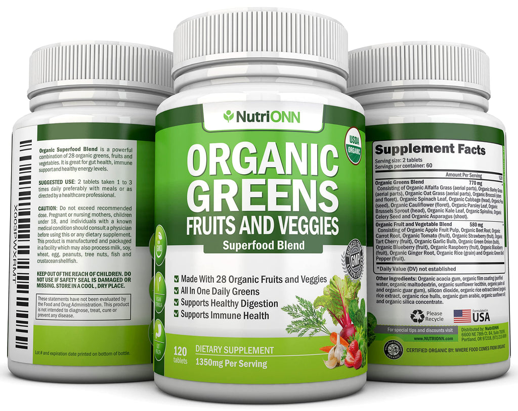 NutriONN Organic Super Greens Capsules - 120 Count - image 6