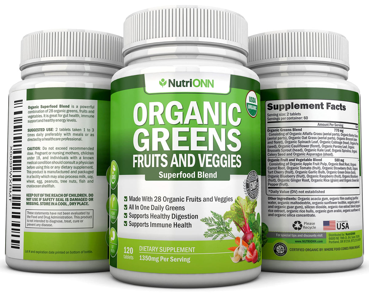 NutriONN Organic Super Greens Capsules - 120 Count - image 6