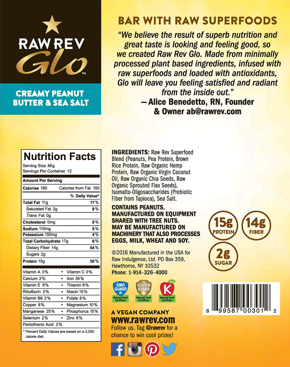 Raw Rev Glo Vegan Protein Bars Creamy Peanut Butter & Sea Salt - 72 Count - image 5