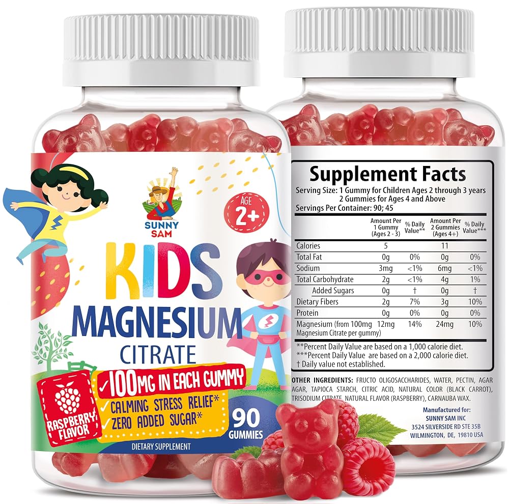 SUNNY SAM Magnesium Gummies for Kids & Adults - 100mg - Calm