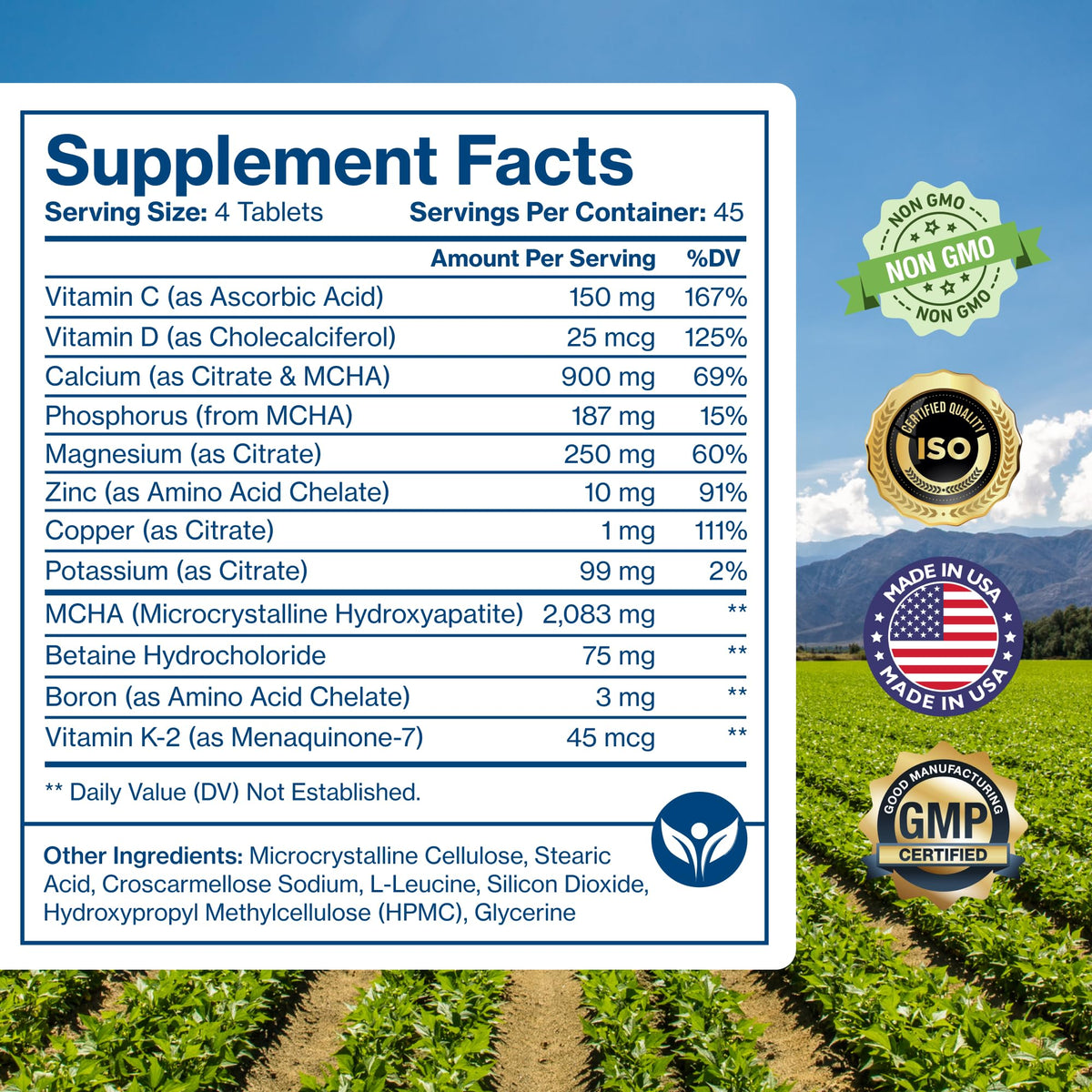 Pure Micronutrients Calcium 1000mg with Vitamin D3, K2 & Magnesium - 180 Tablets - image 6
