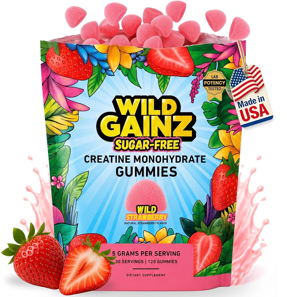 WILD GAINZ Creatine Monohydrate Gummies - Made in USA - 5g Pre