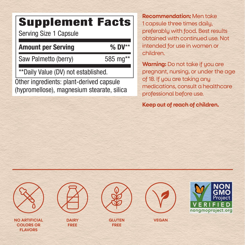 Nature's Way Saw Palmetto Berries; 585 mg; Non-GMO Project Verified;