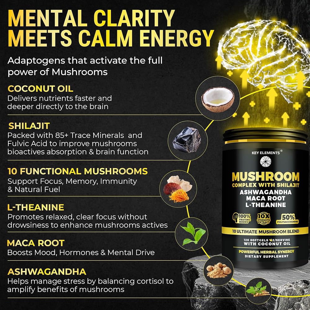 KEY ELEMENTS Mushroom Supplement with Lion's Mane, Reishi & Cordyceps - image 3