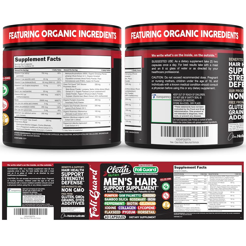 Clean Nutraceuticals Hair Growth Supplement for Men - 60 Capsules - image 9