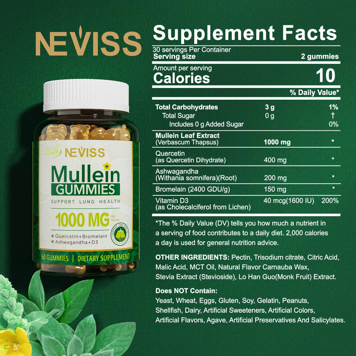 NEVISS Mullein Leaf Extract 1000mg for Lung Cleanse