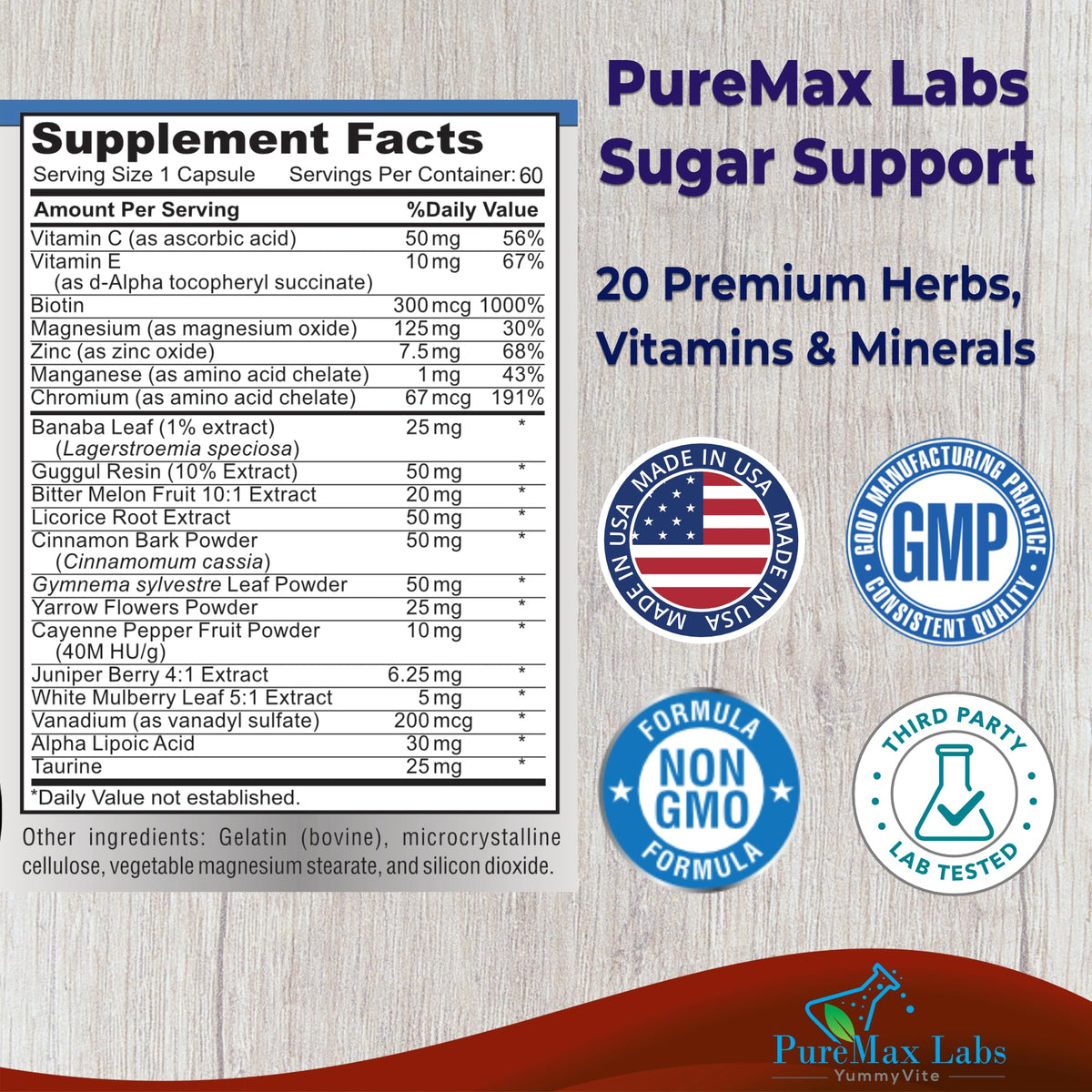 YUMMYVITE Sugar Support Supplement with Cinnamon & Chromium - 60 Capsules - image 2