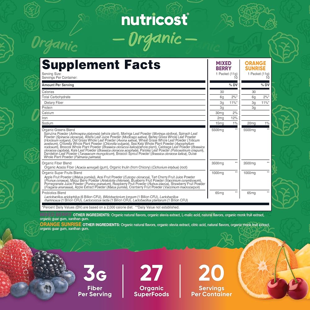 Nutricost Organic Super Greens Variety Pack - 20 Stickpacks - image 2