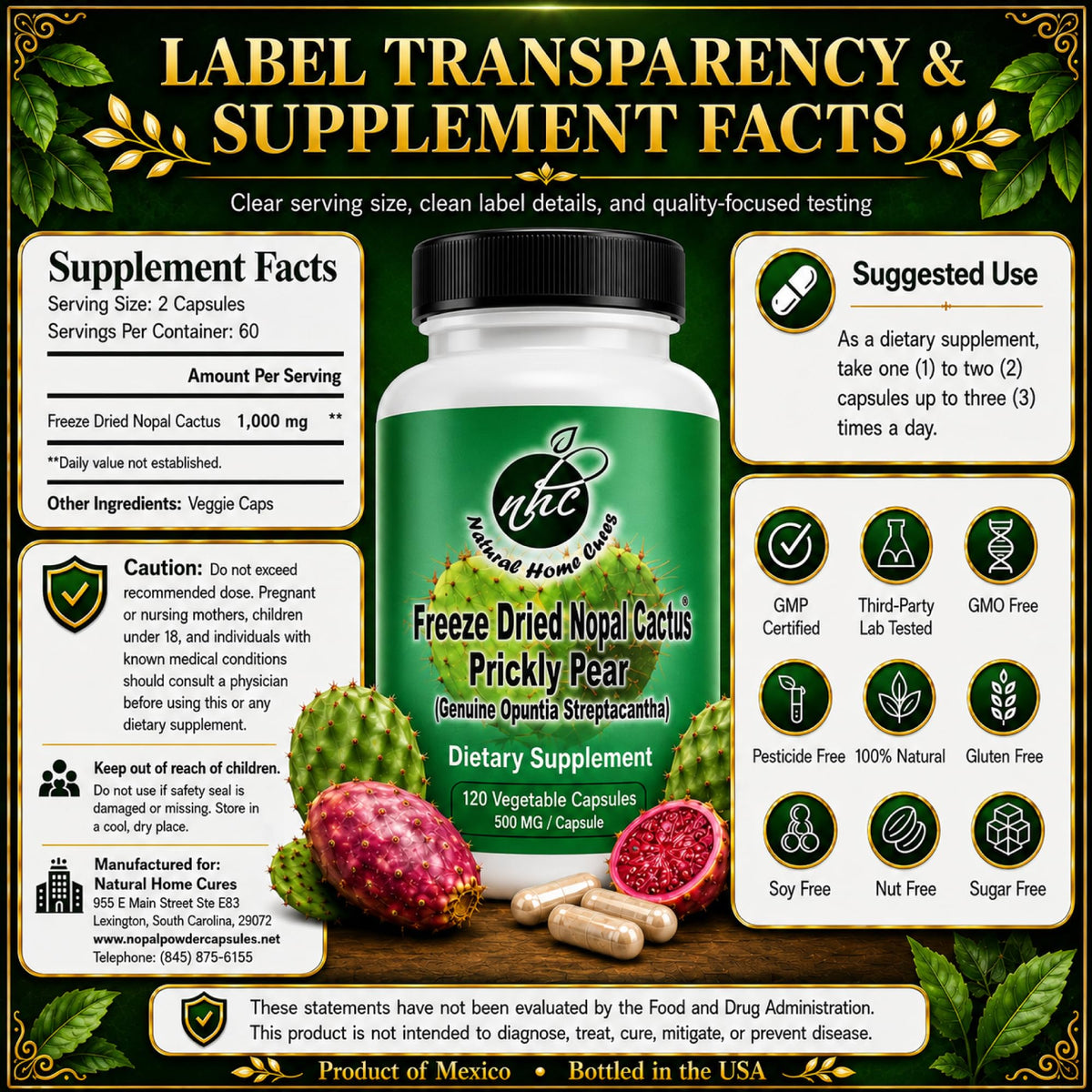 Natural Home Cures Freeze-Dried Nopal Cactus Capsules - 120 Vegan Capsules - image 5