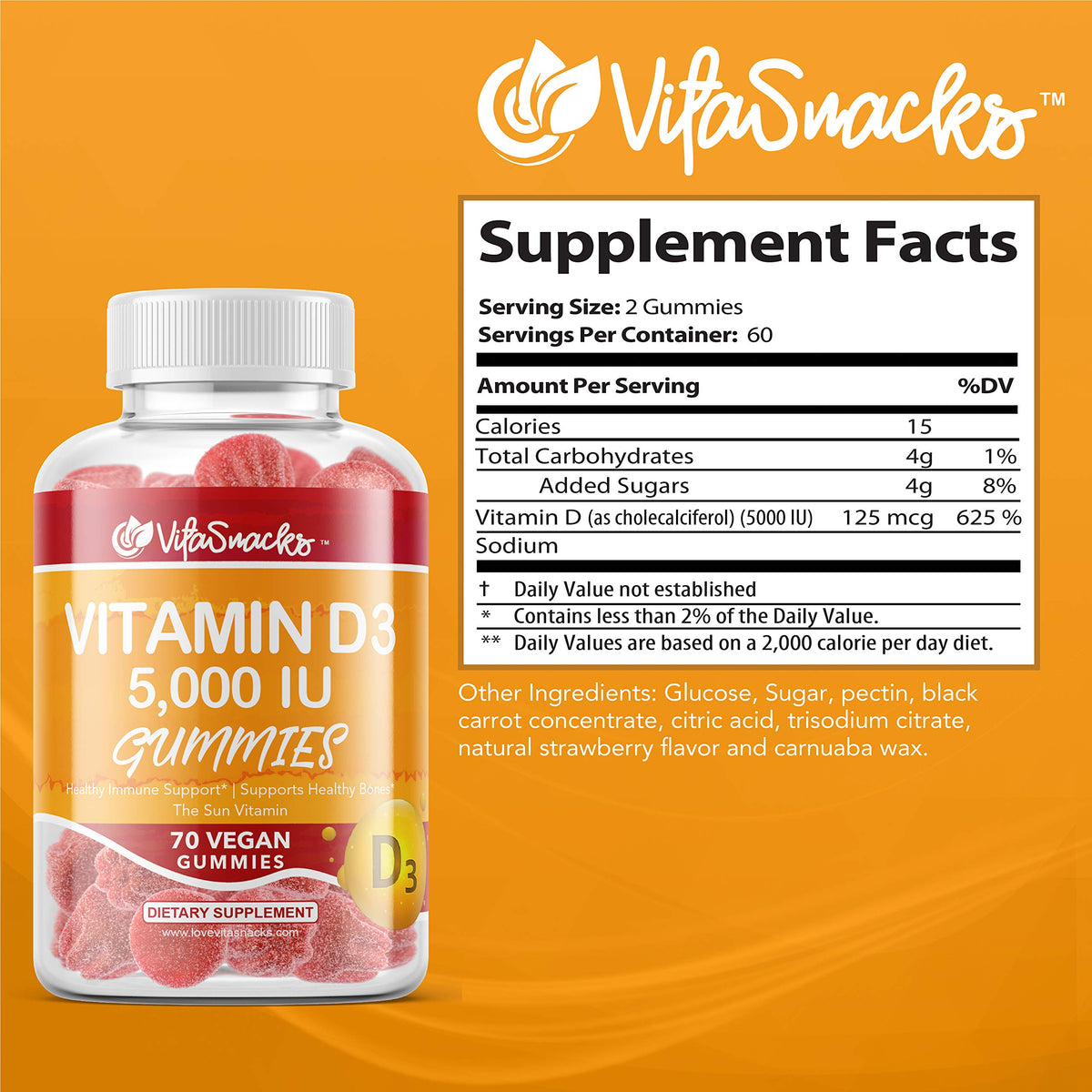 VitaSnacks Vitamin D3 5000 IU Gummies Immune Support - 70 Count - image 3