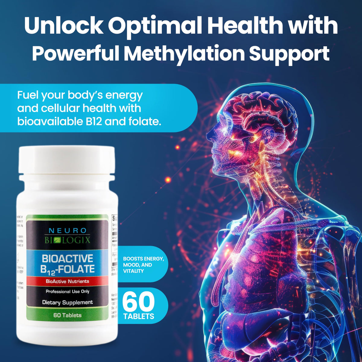 Neurobiologix BioActive B12 Folate Vitamin B12 Supplement - 60 Tablets - image 2