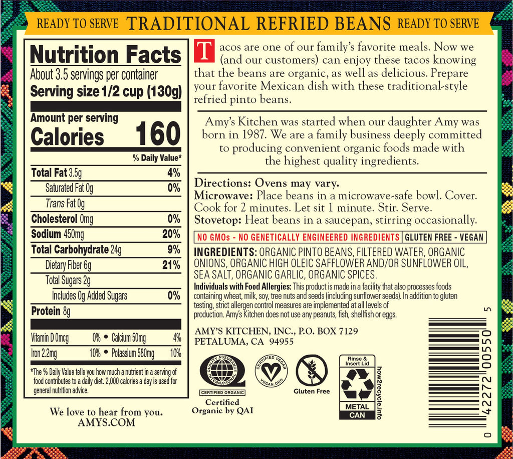 Amy's Organic Refried Pinto Beans - 12 Pack - image 2