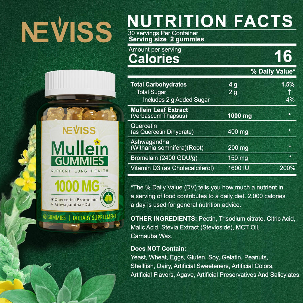 NEVISS Mullein Leaf Extract 1000mg for Lung Cleanse