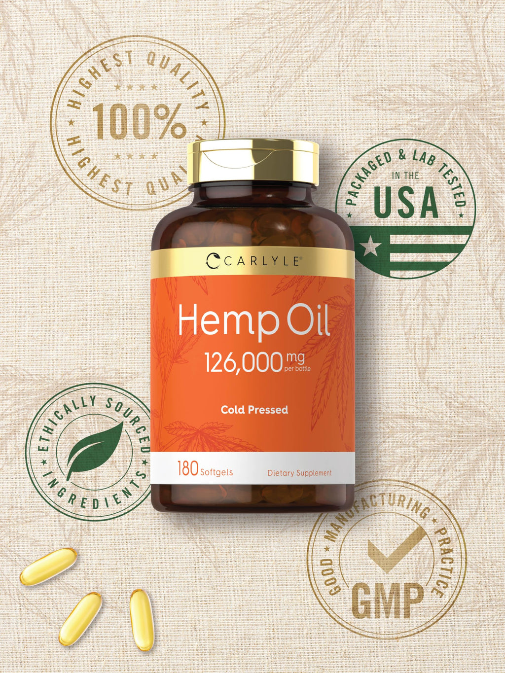 Carlyle Hemp Oil Softgel Capsules Omega 3-6-9 - 180 Count - image 6