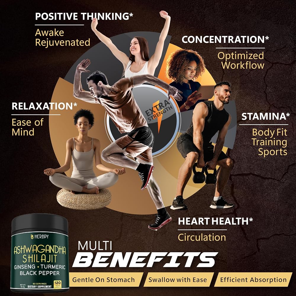 Herbpy 5in1 Shilajit Ashwagandha Supplements for Stamina Energy - 120 Capsules - image 4