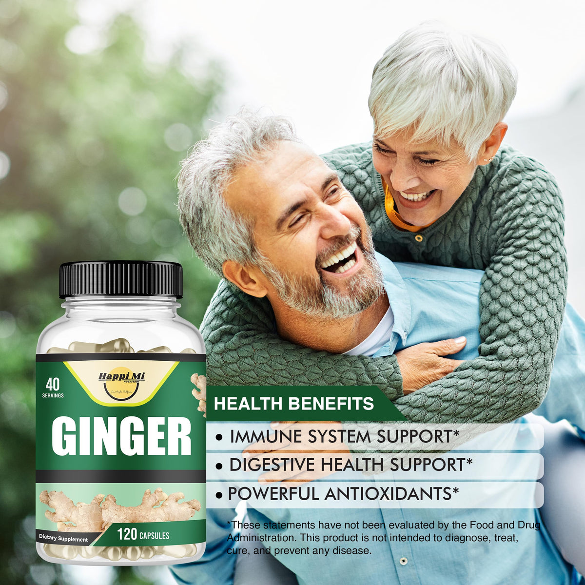 Happi Mi Nutrition Ginger Root Capsules 2500mg - 120 Vegetarian Capsules - image 4