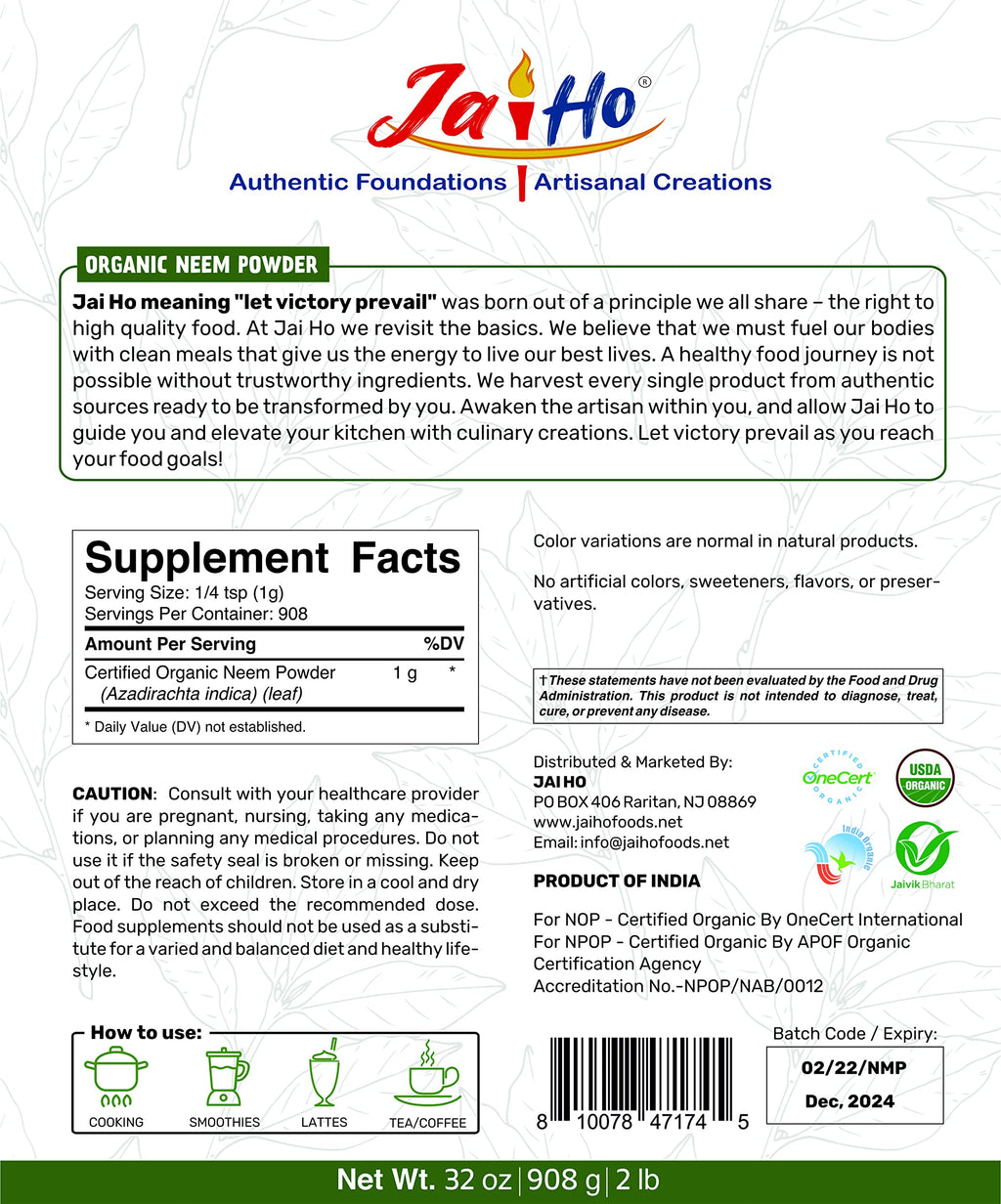 Vitamatic Jai Ho USDA Organic Neem Powder - 32 oz - image 2