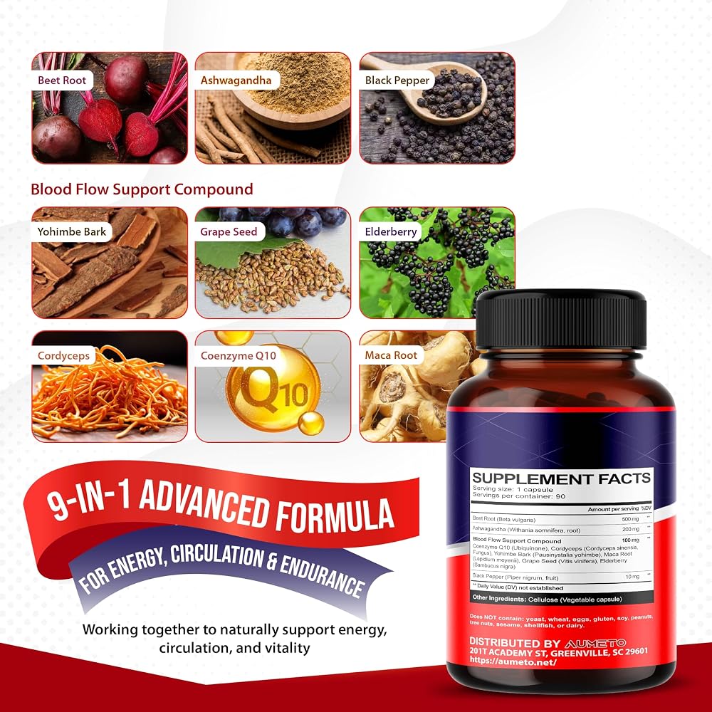 AUMETO Advanced Beet Root 9-in-1 with Ashwagandha & CoQ10 - 90 Capsules - image 3