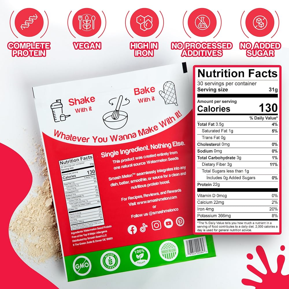 Smash Melon Watermelon Seed Protein Powder - 2.05 lb - image 2