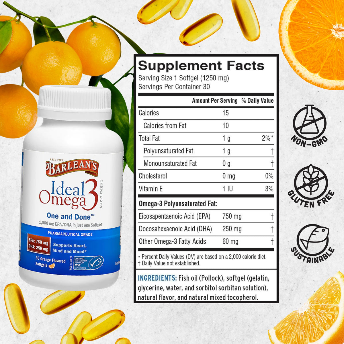 Barlean's Organic Oils Ideal Omega-3 Nutritional Supplement Softgel