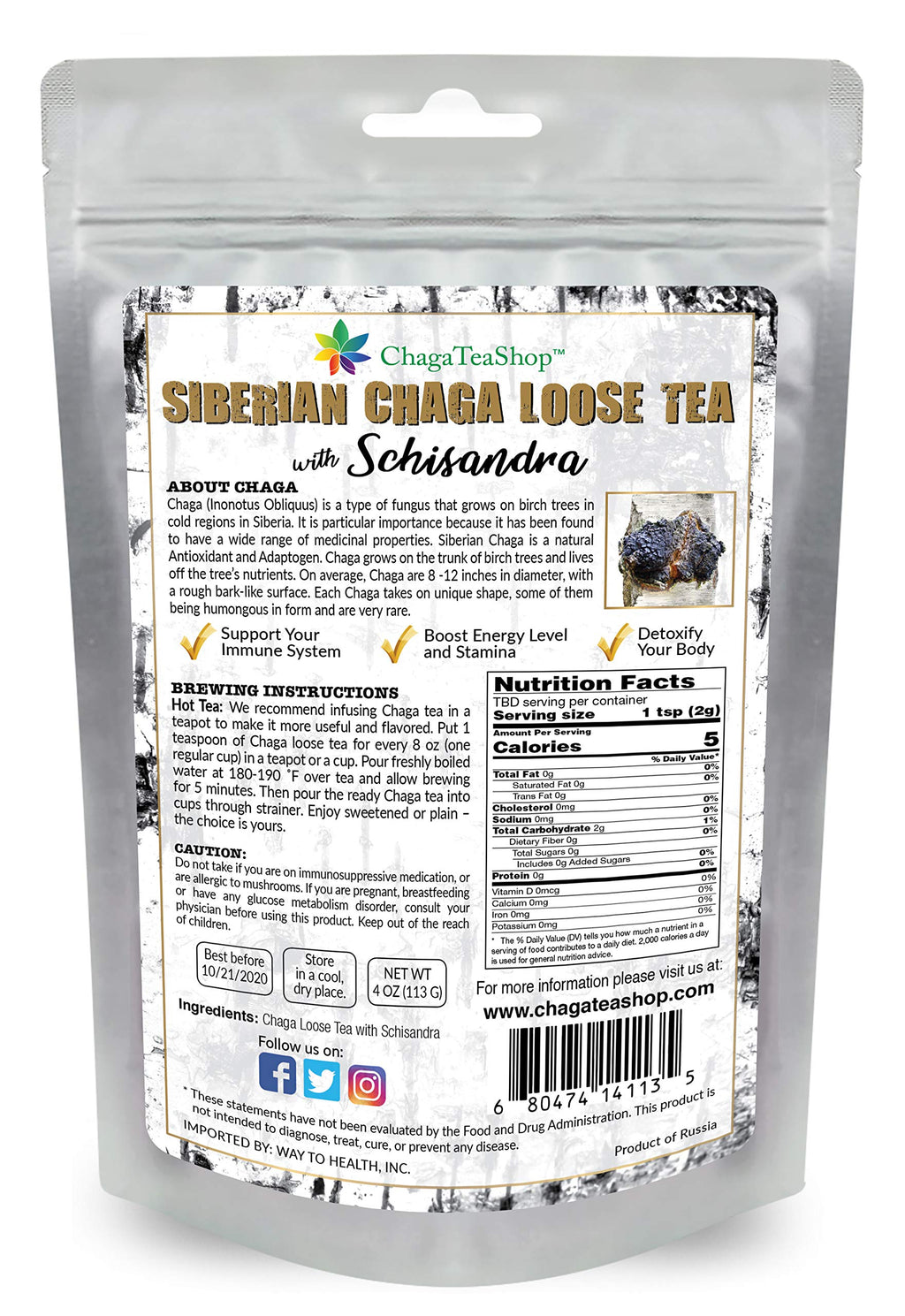 ChagaTeaShop Siberian Chaga Mushroom Loose Tea Caffeine Free Natural