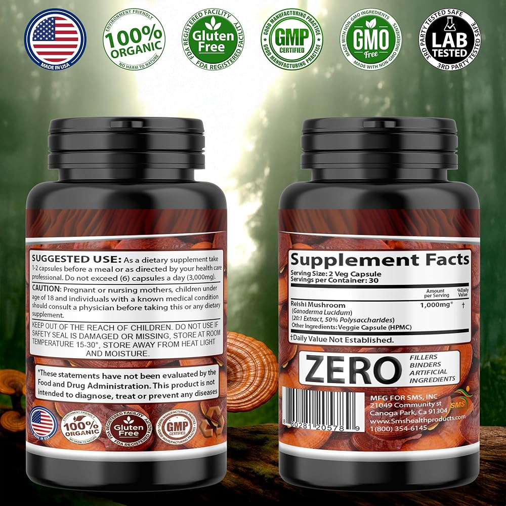 SMSHEALTHPRODUCTS.com Reishi Mushroom Extract 20:1 Immune Support - image 3