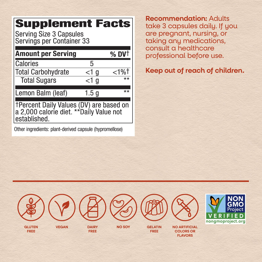 Nature's Way Melissa Lemon Balm Leaf Sleep Support - 100 Capsules - image 6