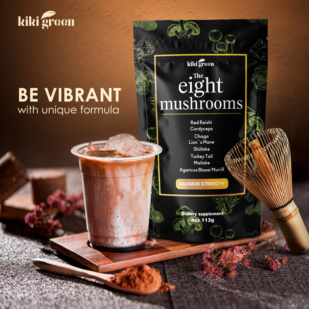 KIKI Green Mushroom Powder Extract - The 8 Mushrooms Supplement Blend