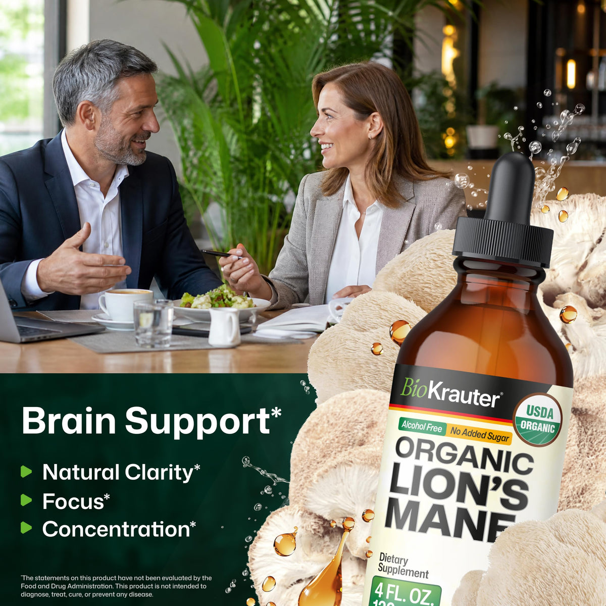 BIO KRAUTER Lion's Mane Mushroom Extract for Brain, Mood & Focus - 4 Fl Oz - image 2