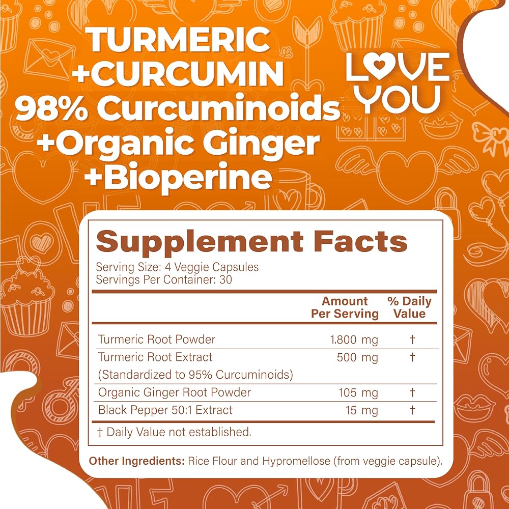 Love You Turmeric Curcumin with Ginger & BioPerine - 120 Capsules - image 3