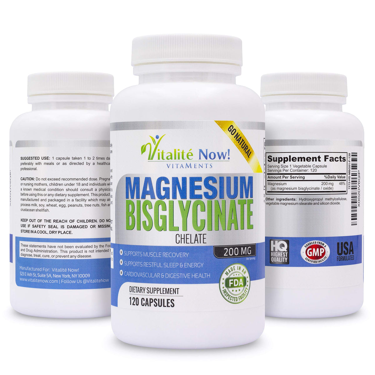 Vitalité Now! Magnesium Bisglycinate 200mg - 120 Capsules - image 3