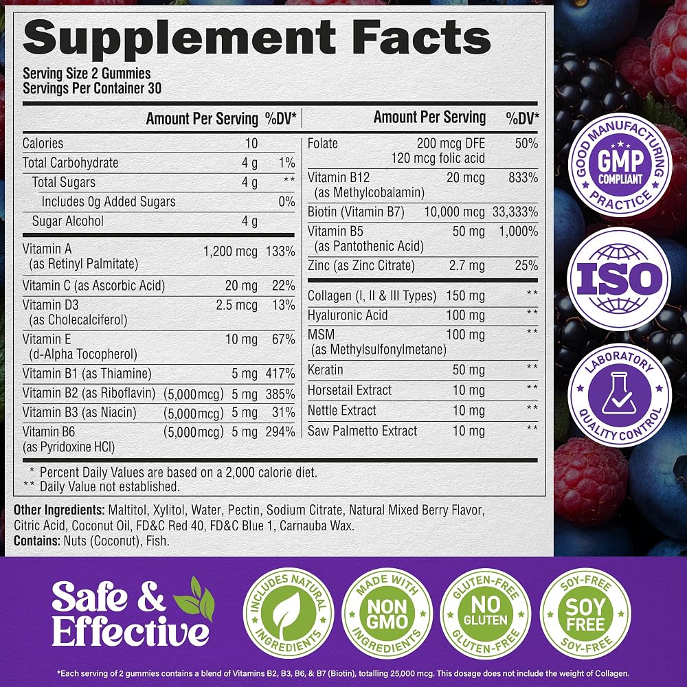NUTRAHARMONY Biotin Gummies with Collagen - Hair Growth Support Skin
