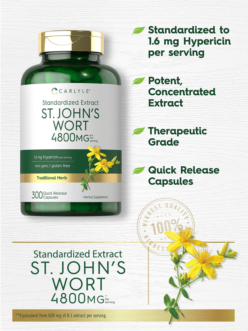 Carlyle St. John's Wort Standardized Extract - 300 Capsules - image 3