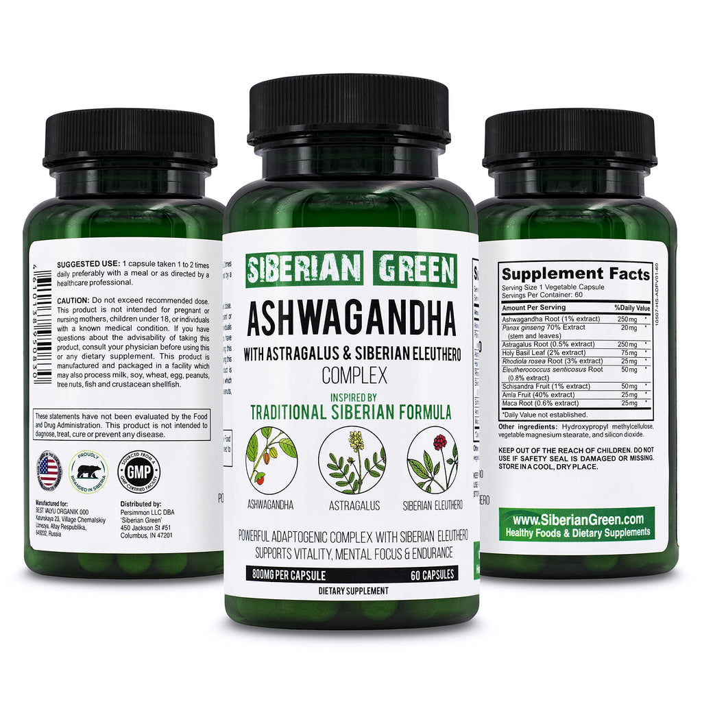 Siberian Green Ashwagandha Root with Astragalus & Eleuthero - 60 Capsules