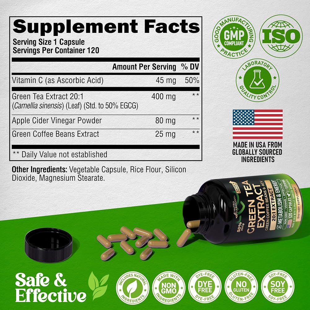 NUTRAHARMONY Green Tea Extract 20:1 with Green Coffee Bean - 120 Capsules - image 9