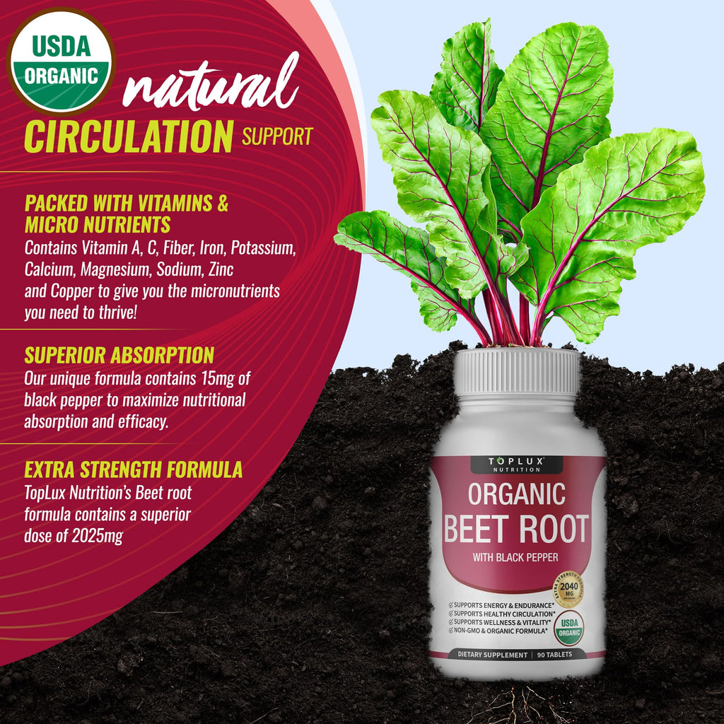 Toplux Organic Beet Root Powder Tablets 2040mg - 90 Tablets - image 5
