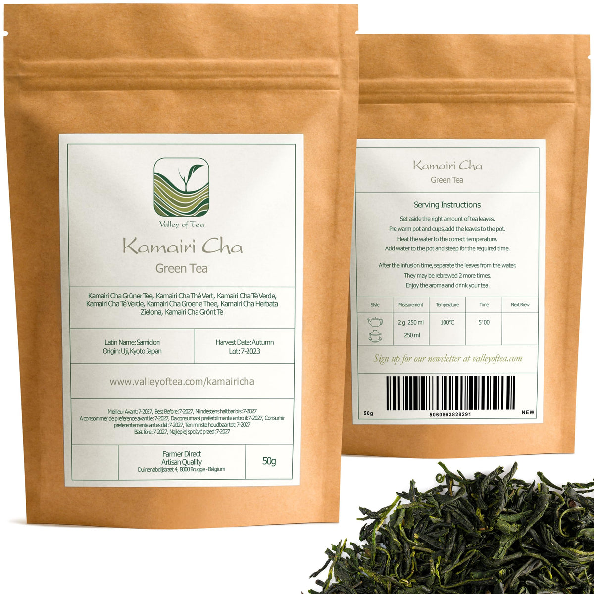 Valley of Tea Kamairi Cha Green Tea Pan Fired Loose Leaf - 50g